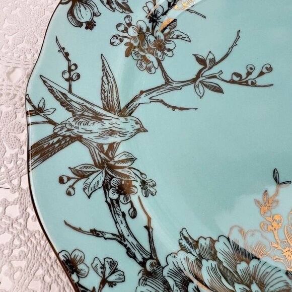 222 Fifth Adelaide Turquoise Gold Serving Charger Platter Scalloped Edge 10.75" - Picture 3 of 7